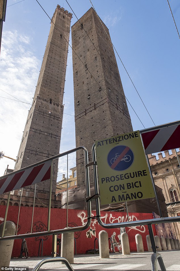 The Garisenda Tower from Via San Vitale, which will be closed to traffic on November 6, 2023