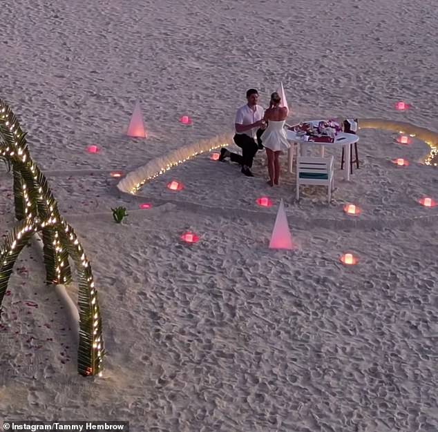 The glamorous influencer, 29, shared a loved-up video to Instagram on Sunday capturing the heartwarming moment Matt proposed to her while on holiday in the Maldives