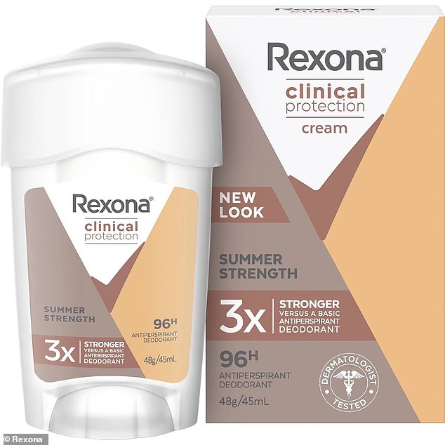 Ali uses the Rexona Clinical Protection Set ($15) every day after showering.