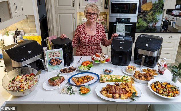 Beverley Jarvis, 74, from Ashford, Kent, cooks a festive three-course meal for eight people using her Instant Vortex Plus machine