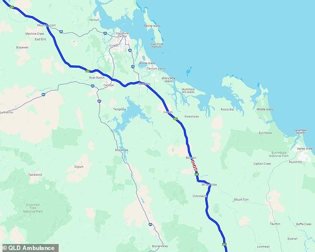 The cars crashed on Bruce Highway, south of Gladstone in Queensland, and emergency services have since closed traffic in both directions near Three Mile Creek Bridge.