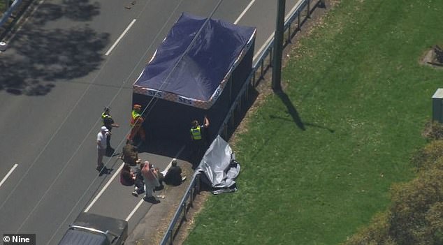 A two-year-old boy was killed in Melbourne's south-east during a weekend of horror on the nation's highways.  Pictured is the crash scene in Dandenong North