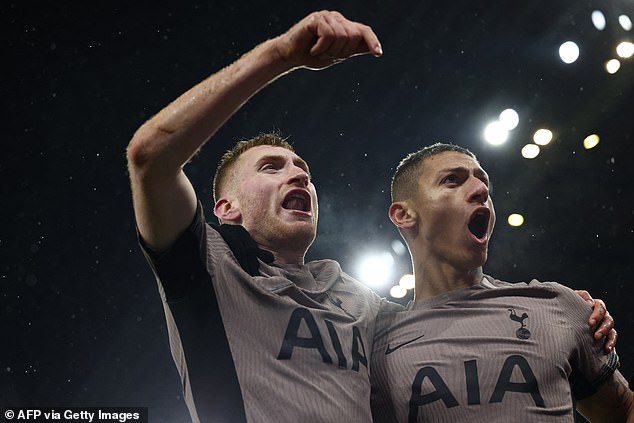 Dejan Kulusevski (left) scored a last-minute equalizer for Tottenham against Manchester City