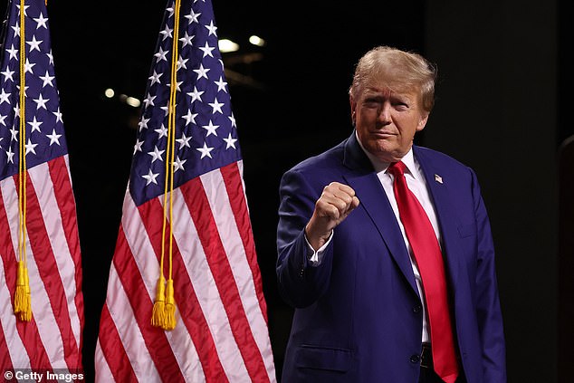 Republican presidential candidate, former US President Donald Trump, gestures during a campaign rally at the Reno-Sparks Convention Center on December 17, 2023 in Reno, Nevada