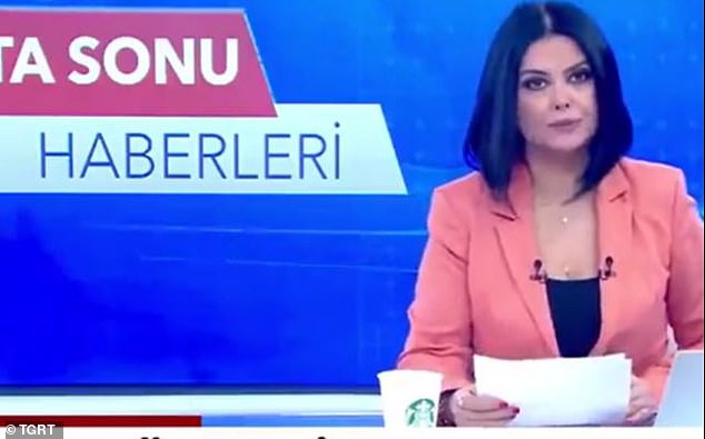 Meltem Günay, a presenter on station TGRT Haber, presented the news on Christmas Eve with a cup from the coffee chain clearly visible in front of her