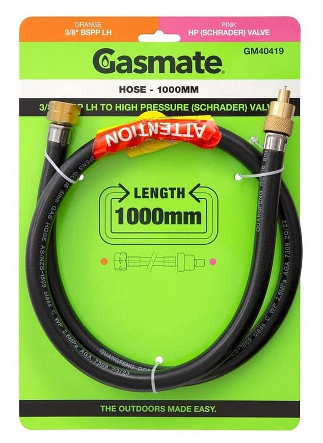 Gasmate hose 1000mm high pressure with Schrader valve was recalled from Bunnings after it was found that the valve could leak, causing an explosion