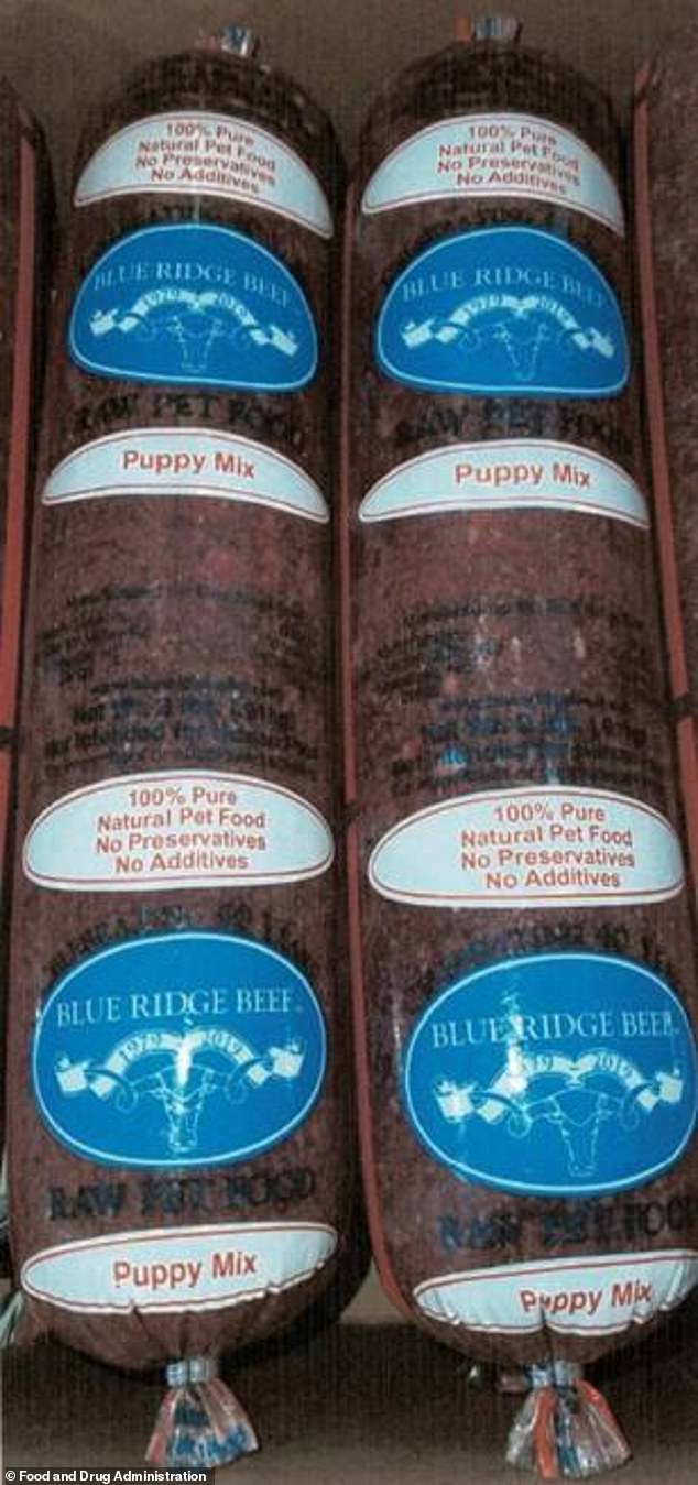 Blue Ridge Beef, based in North Carolina, is warning pet owners about the 2-pound logs of its Kitten Grind, Kitten Mix and Puppy Mix products sold in Connecticut, New York, Pennsylvania, Virginia, Maryland and Massachusetts.