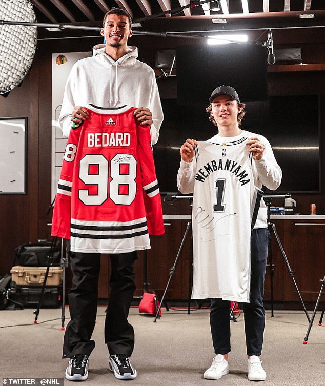 Top NBA pick Victor Wembanyama (L) meets top NHL pick Connor Bedard (R)