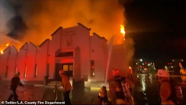 The Victory Outreach Church in Pomona, Los Angeles went up in flames around 2:45 a.m. on Sunday