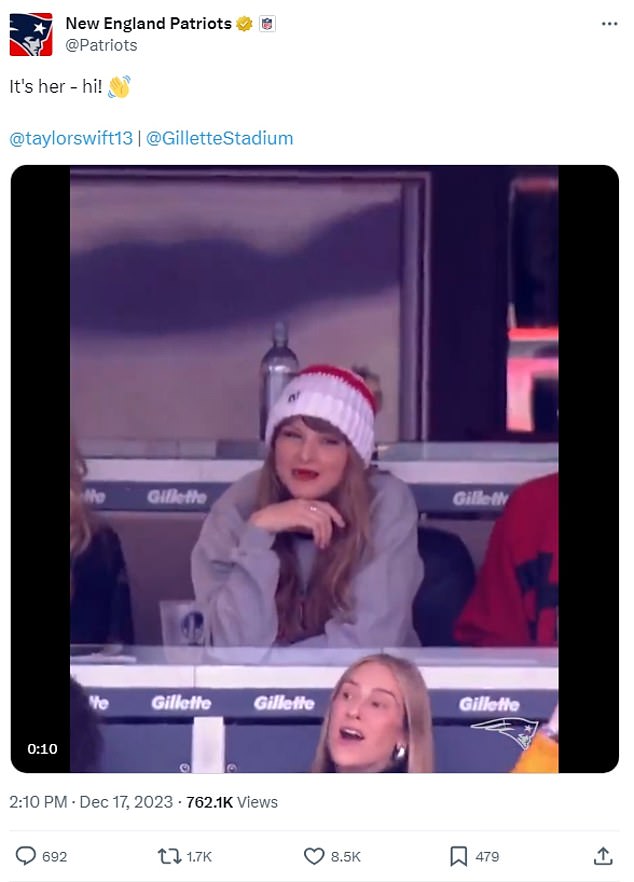 The Patriots' official Twitter account made an odd choice by posting a video of Taylor Swift