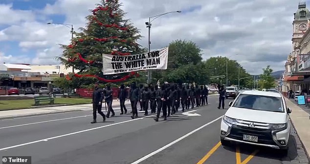 A neo-Nazi group has brazenly marched through the center of the Victorian city of Ballarat