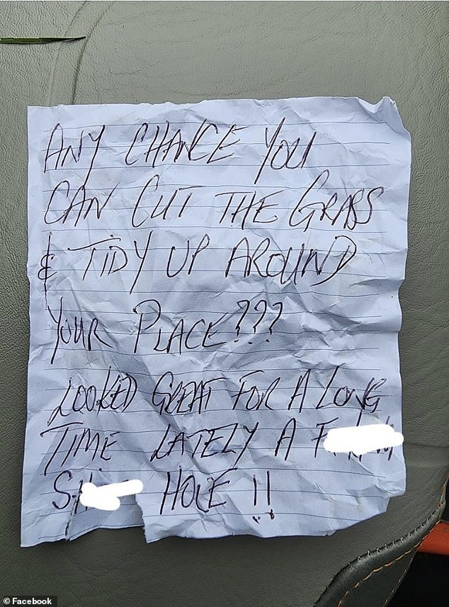 A man received an angry letter from a neighbor who was upset about the condition of his lawn