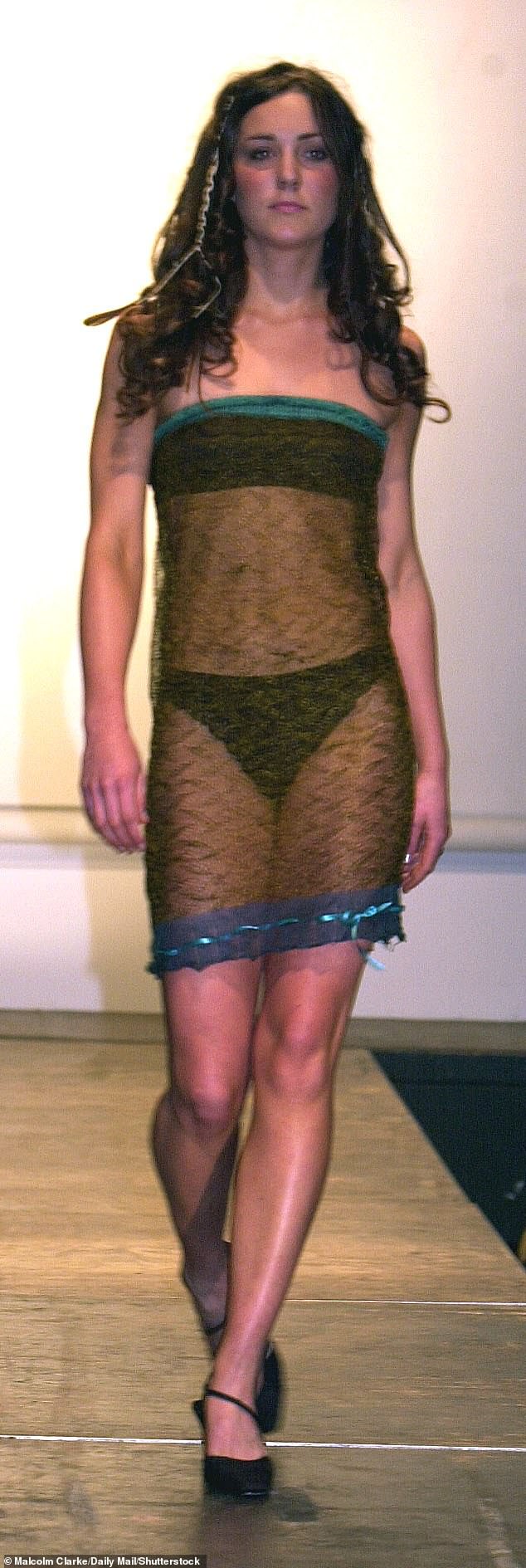 Short in length, long in symbolism, it was the £30 sheer dress that may have changed history.  Pictured: Kate Middleton in her see-through dress on the charity catwalk