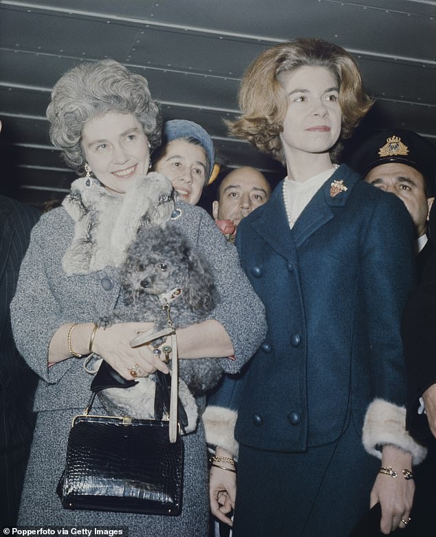 Frederica of Hanover, Queen Consort of the Hellenes, pictured left with her daughter Princess Irene of Greece and Denmark at an event in 1964