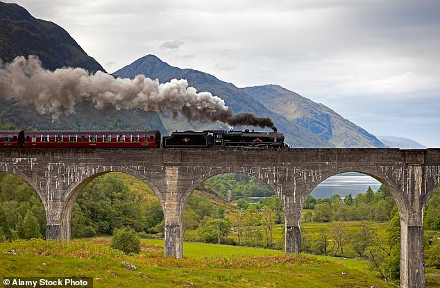 To reach the Wizarding World, the Hogwarts Express travels across the famous Glenfinnan Bridge in the Scottish Highlands.