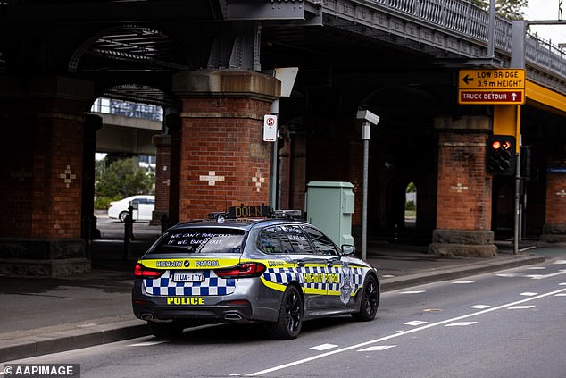 A police vehicle (pictured) alerted a speedlight camera to incoming traffic in Melbourne on Sunday, December 3, 2023