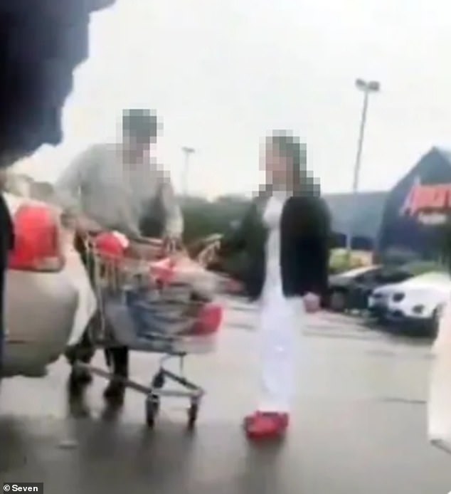 Wild moment Kmart employee confronts alleged thieves with cart full