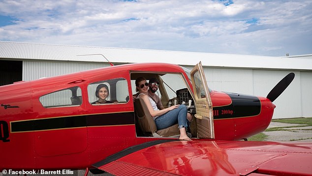 Barrett Ellis received his pilot's license only weeks before his Beechcraft Sierra (pictured with their daughter in the rear window) crashed near Wiley Post Airport in Oklahoma City, killing him and his wife Megan.