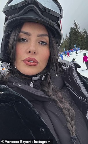 The mother of three looked fashionable in black ski gear and she stunned with a face full of glamorous make-up