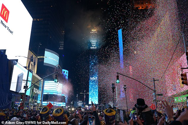 The NYPD places thousands of police officers in Times Square on New Year's Eve, both uniformed and plainclothes, to prevent disruptions.  The photo shows last year's festivities