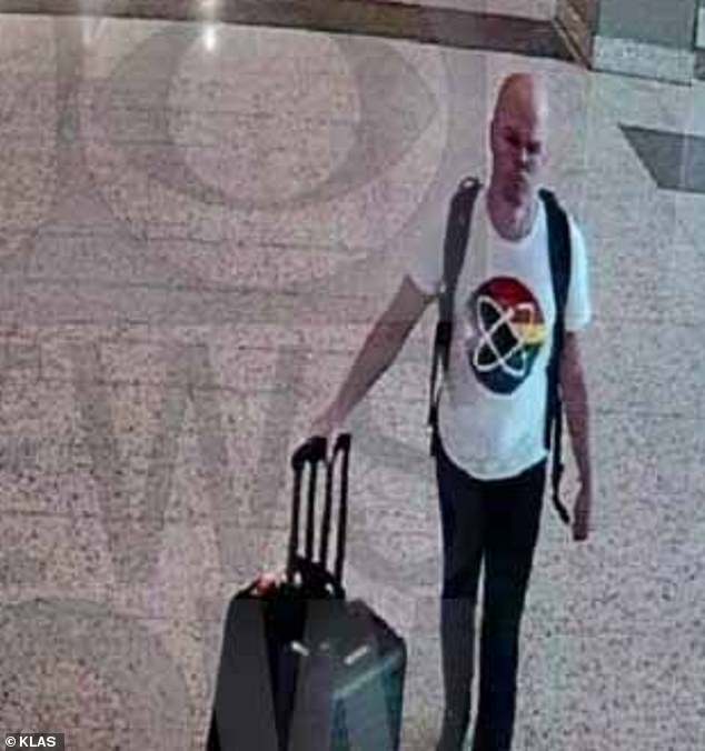 Brinton is shown stealing someone else's bag from a Las Vegas airport as a separate theft