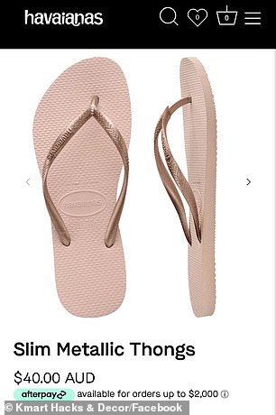 A Perth shopper was thrilled when he found a pair of pink and rose gold Havaianas normally priced at $40 for just $6 on Kmart shelves