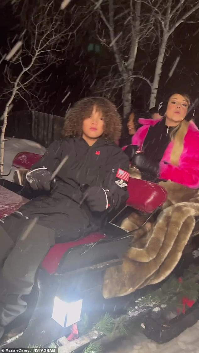 The video also featured a sleigh ride with her twins Monroe and Moroccan, 12