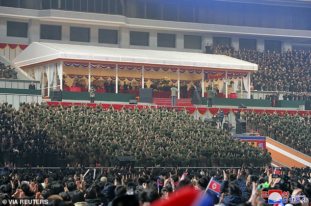 North Korean army during the New Year's performance at the May Day Stadium