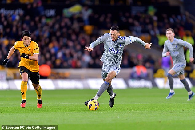 McNeil on the ball during Everton's 3-0 defeat to Wolves at Molineux on Saturday