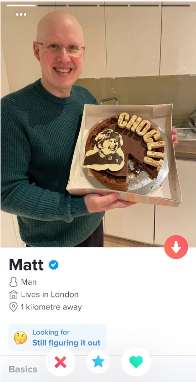 Paying tribute to both his role in Little Britain and as host of The Great British Bake Off, Matt is seen holding a cake with the word 'Chocolit' in another photo.