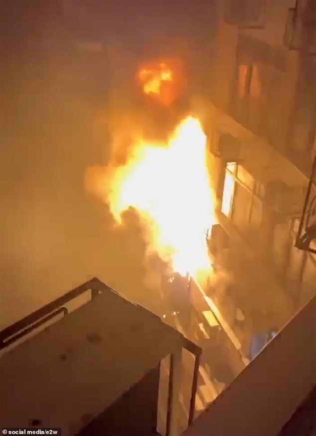 An apartment building in Odessa was set on fire after being hit by a Russian drone