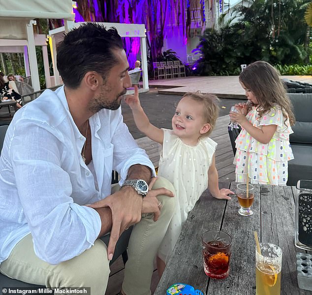 Hugo looked dapper in a white linen shirt and beige chinos, while Sienna and Aurelia looked stunning in their cute party dresses