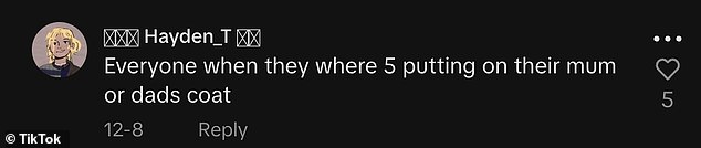 Ashley's followers had a great day in the comments section, saying the huge outerwear looked like it did when kids tried on their parents' coats