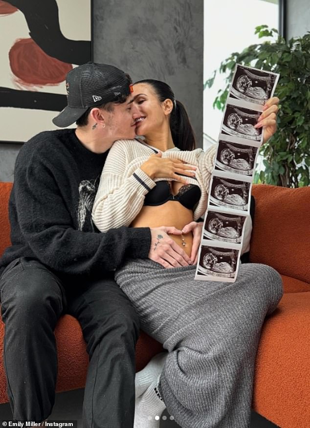 The brunette beauty took to Instagram on Monday to share the news with her followers, as the couple posed for a series of snaps with their ultrasound