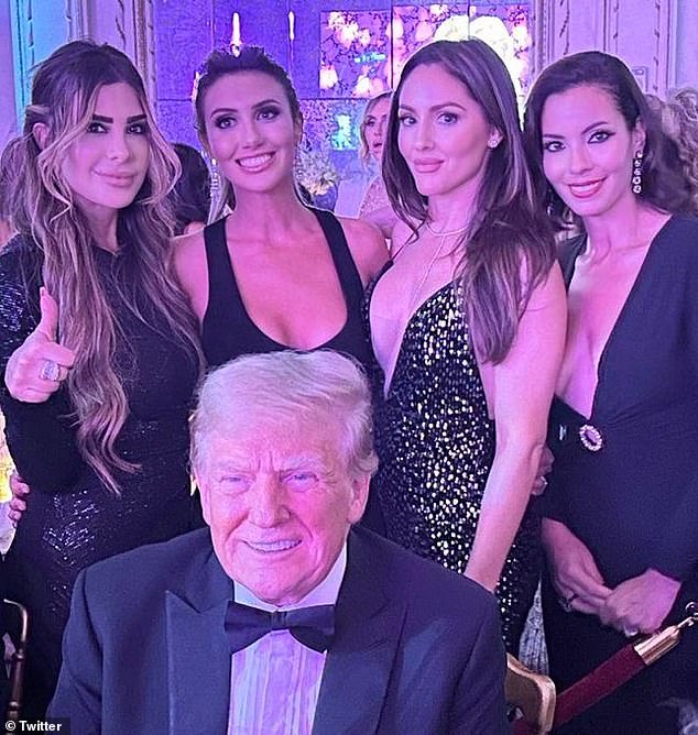 The New Year's Eve celebration included entertainment by Vanilla Ice.  Donald is seen with friends at the party