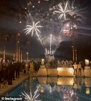 Other images from throughout the evening showed a plate of delicious looking cake and a stunning fireworks display (pictured)