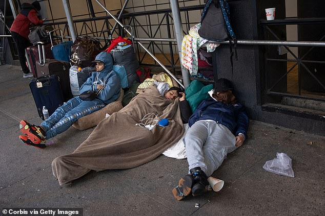 Democratic leaders in so-called sanctuary cities are now forced to confront the crisis that border communities have faced over the past fifty years — and are calling for more federal aid to ease tensions caused by increased migration to their cities.  Pictured: Venezuelan migrants bused from Texas to New York refuse to leave Manhattan for a shelter in Brooklyn