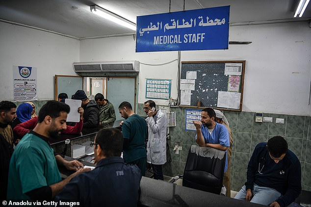 Medical staff and patients at En-Neccar Hospital in Rafah, Gaza on December 27