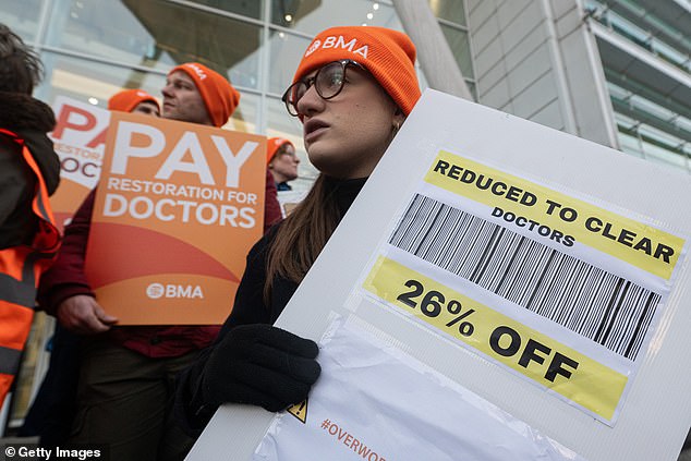 Junior Doctors attend their picket line at UCLH in Euston in London on December 20, 2023