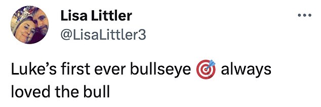 Littler's mother shared a photo of him after he hit the bullseye for the first time at a young age