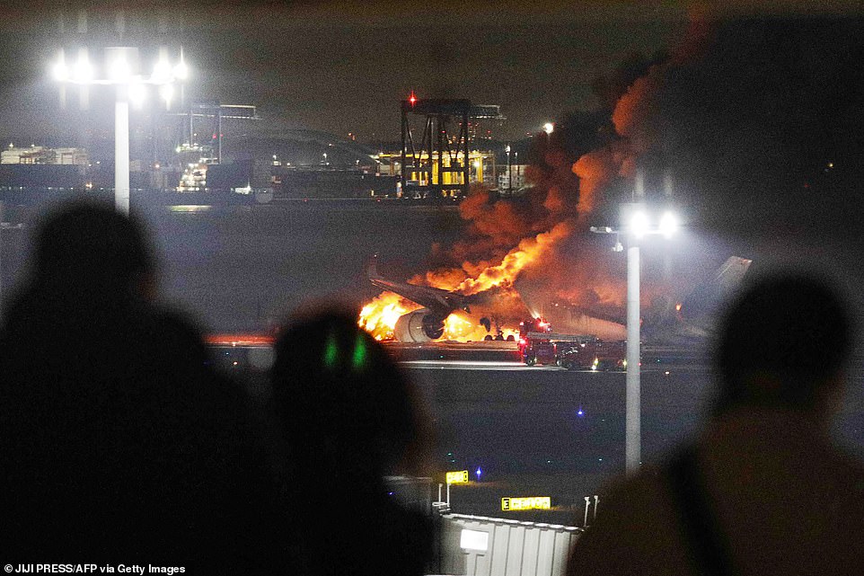 The plane crashed into a Coast Guard plane that was reportedly carrying relief supplies to help people affected by the New Year's Day earthquake.