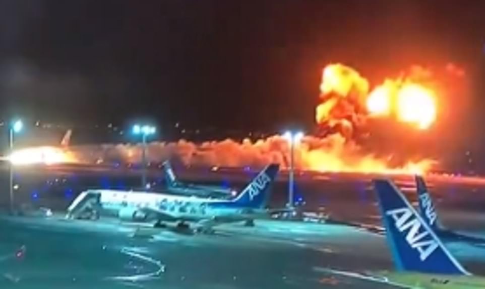 A Japanese Airlines plane caught fire at Tokyo's Haneda Airport after colliding with a coast guard plane