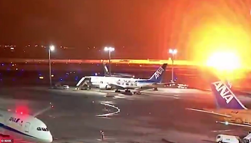 The fire lit up the night sky at Haneda Airport