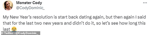 One joked: 'My New Year's resolution is to start dating again but I've said that for the last two new years and haven't done it so let's see how long this lasts'