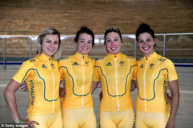 Hoskins (right) is seen as part of the Australian women's track cycling team in 2012