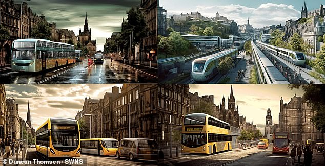 The resulting images feature an array of futuristic transportation systems running through cities, resembling scenes from the movie Blade Runner.  Image: Edinburgh