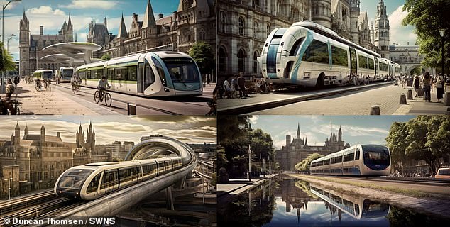 The AI ​​was asked to create a future city in the UK in 2050, preserving historical architecture and predicting public transport based on current ideas.  Photo: Cardiff