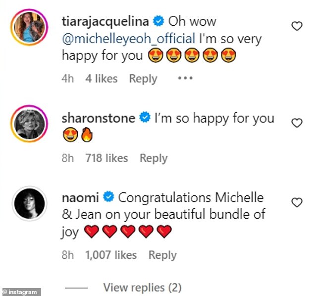 Lovers and celebrities including Sharon Stone and Naomi Campbell soon began congratulating the star on welcoming her first child - prompting the star to post loved-up snaps with Jean and clarify that she had indeed welcomed a grandchild