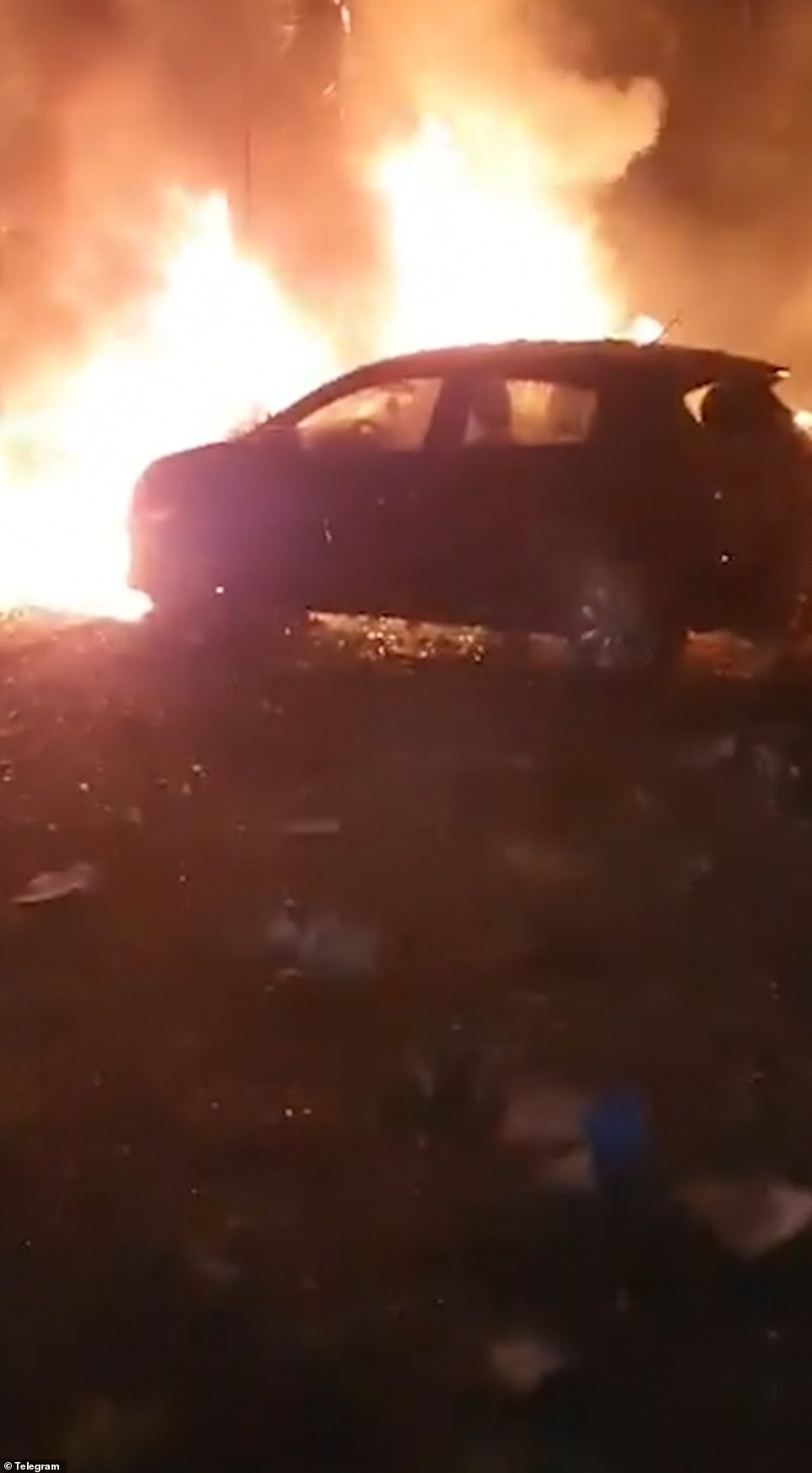 After the drone strike, a huge fire was seen on the street