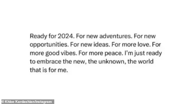 The 39-year-old mother of two shared a quote that read: 'Ready for 2024. For new adventures.  For new opportunities.  For new ideas.  For more love'